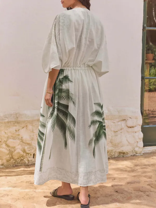 Beige Long-Sleeved Tie Waist Kimono Cardigan