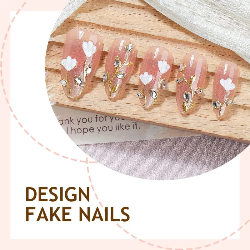 Nailhour 30Pcs Medium Almond Nude Floral 3D French Press On Nails