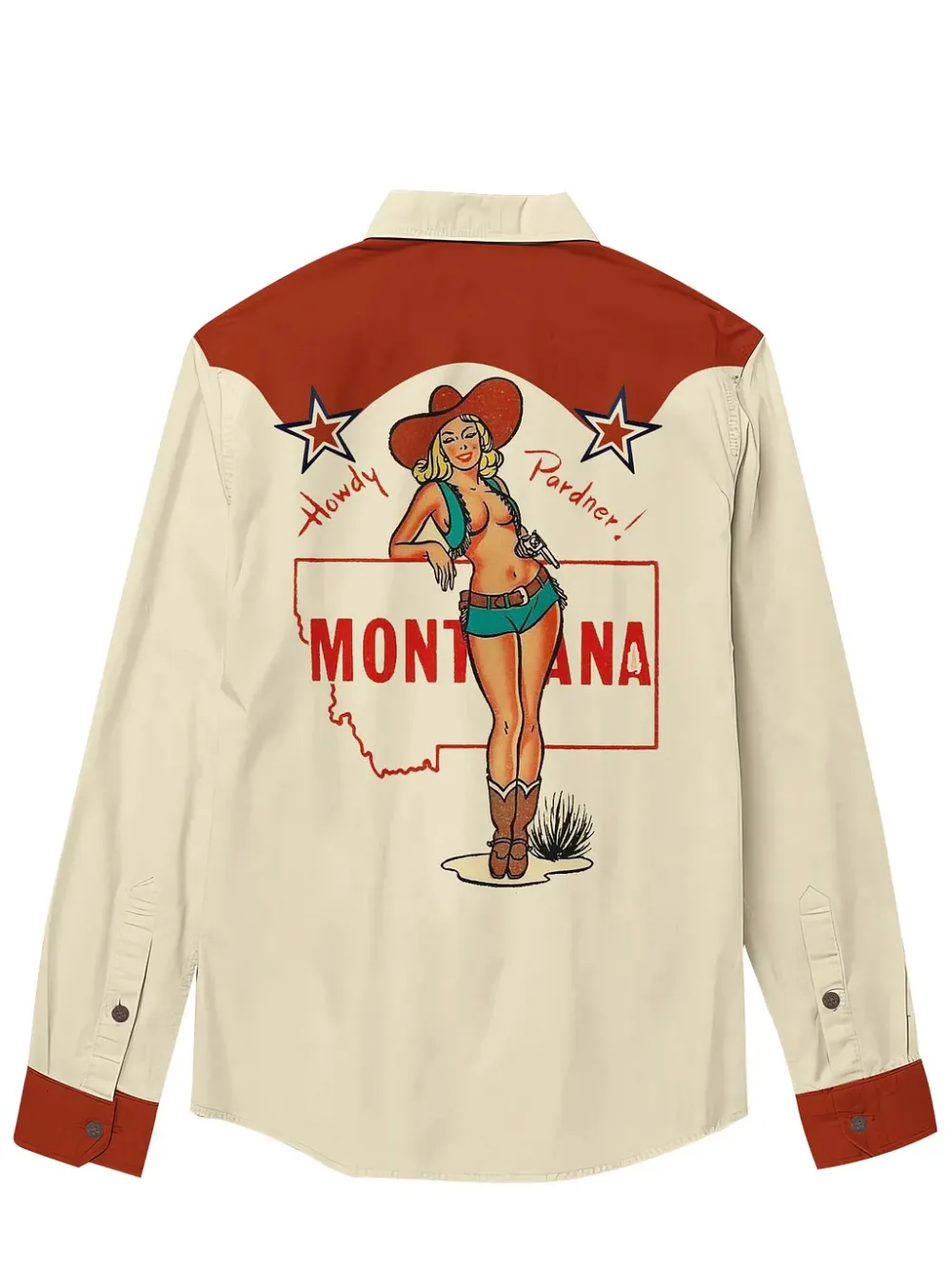 Western Cowgirl Printed Hawaiian Shirt For Men Button-down Shirt Long Sleeve 100% Cotton Shirt