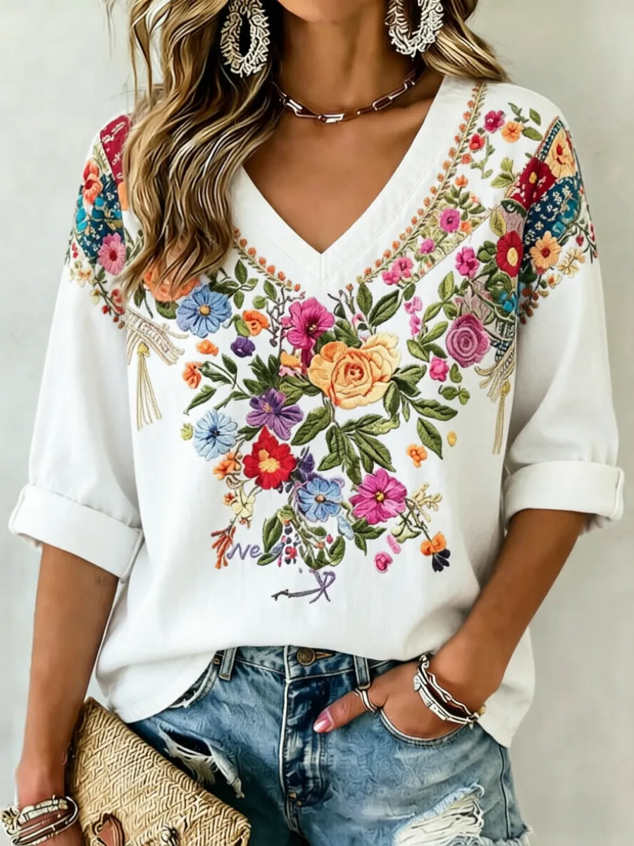 Women'S Retro Casual Art Printed Top