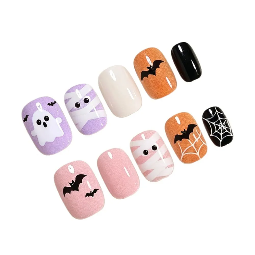 Nailhour 30Pcs Halloween Mummy Medium Square French Press On Nails
