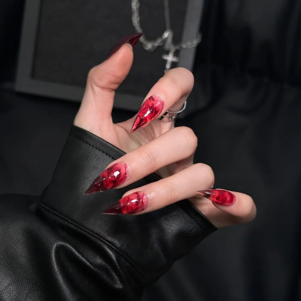 Nailhour 10Pcs Red Gothic Gradient Short Stiletto Press On Nails