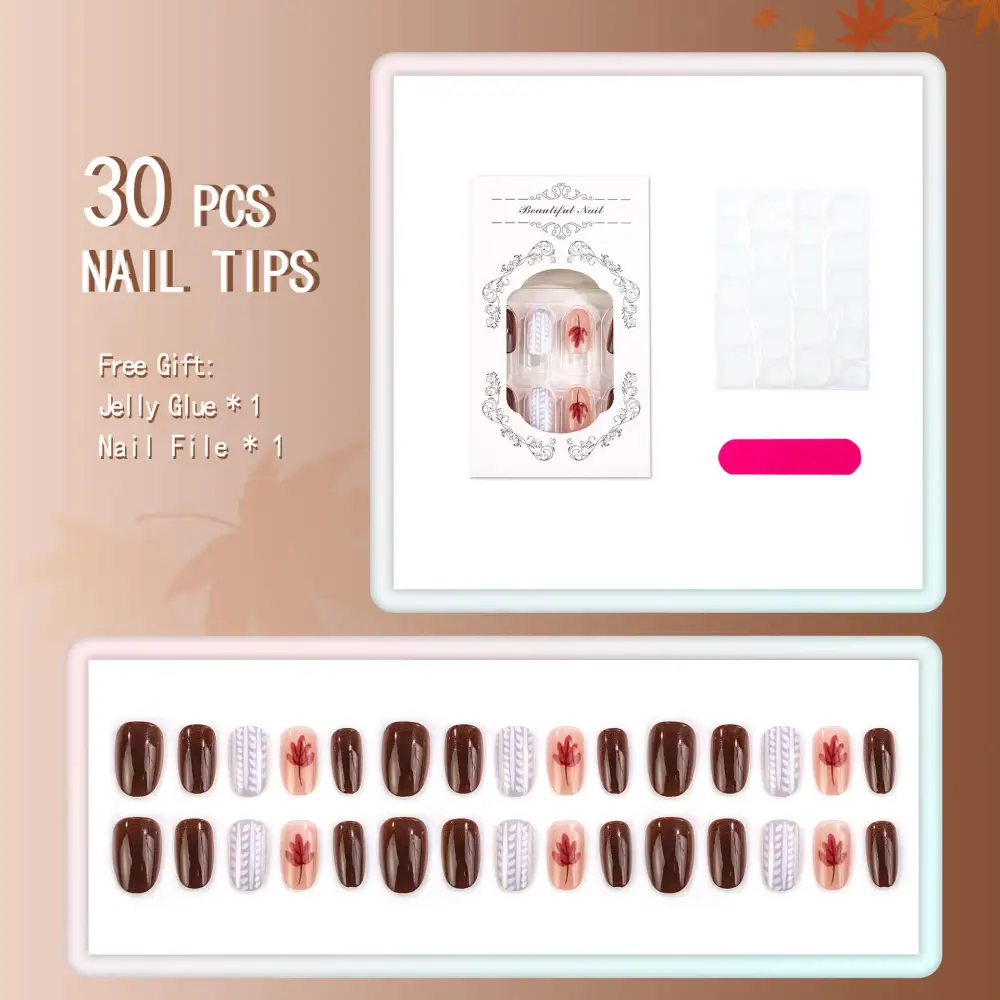 Nailhour 30Pcs Autumn Multicolor Short Oval Press On Nails
