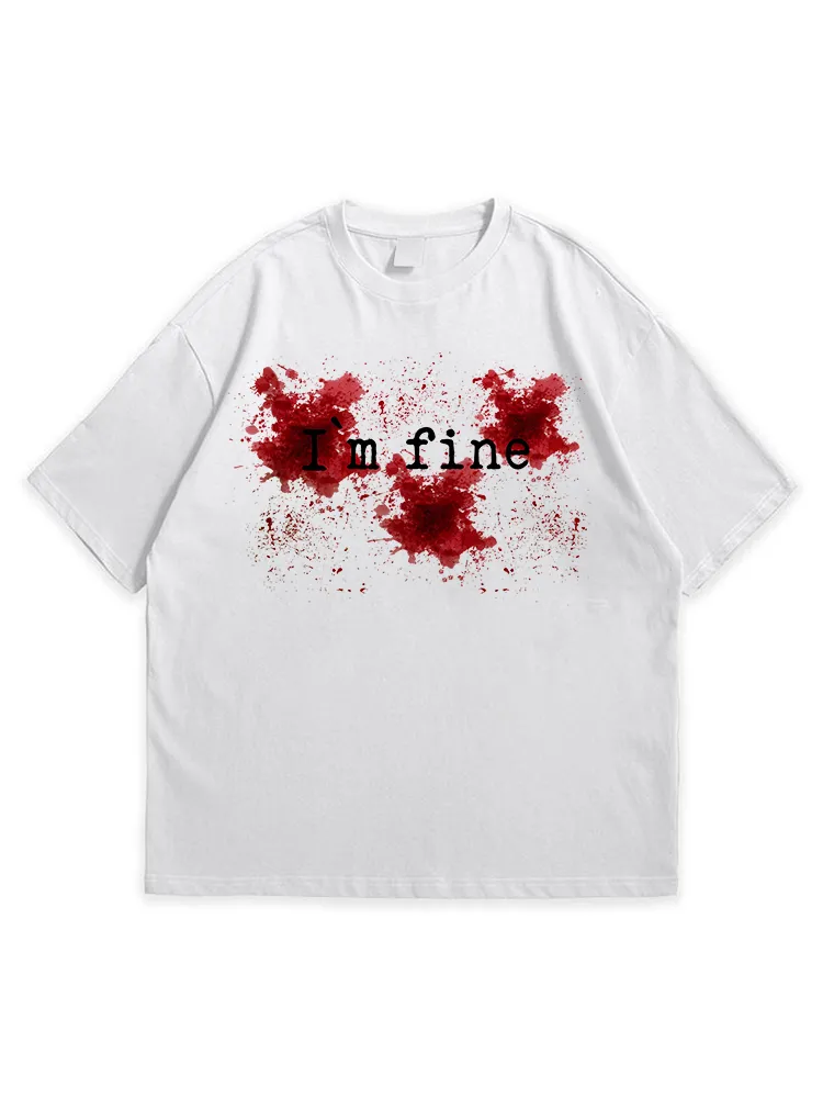 Men'S Halloween I'M FINE  Loose Simple Round Neck  T-Shirt
