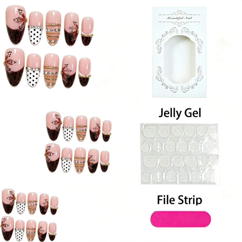 Nailhour 30Pcs Vintage Brown Medium Almond Press On Nails