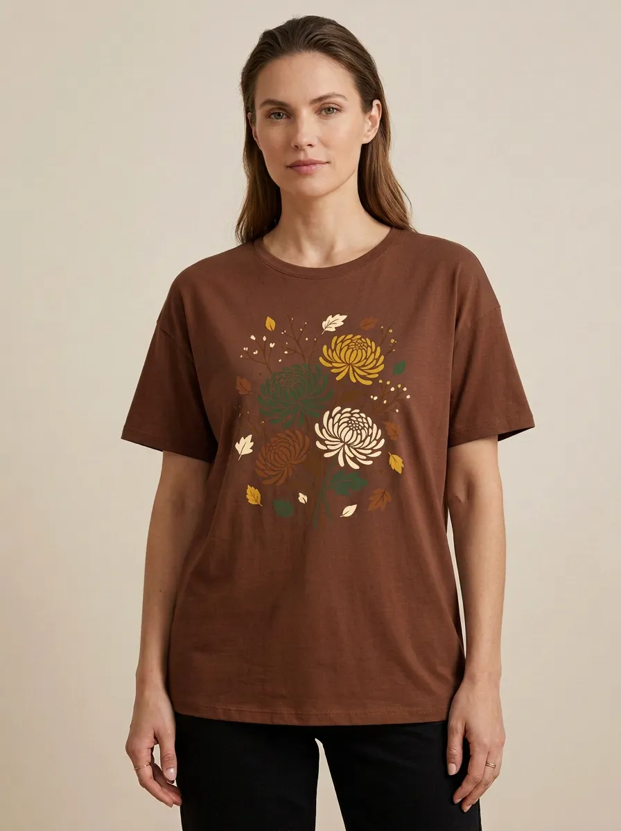 Chrysanthemum Floral Printed Women's Graphic T-Shirt