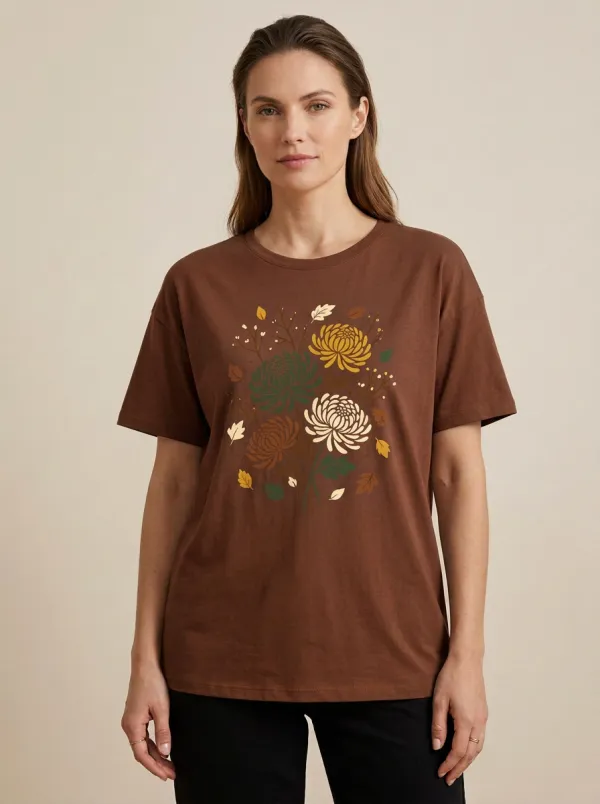 Chrysanthemum Floral Printed Women's Graphic T-Shirt