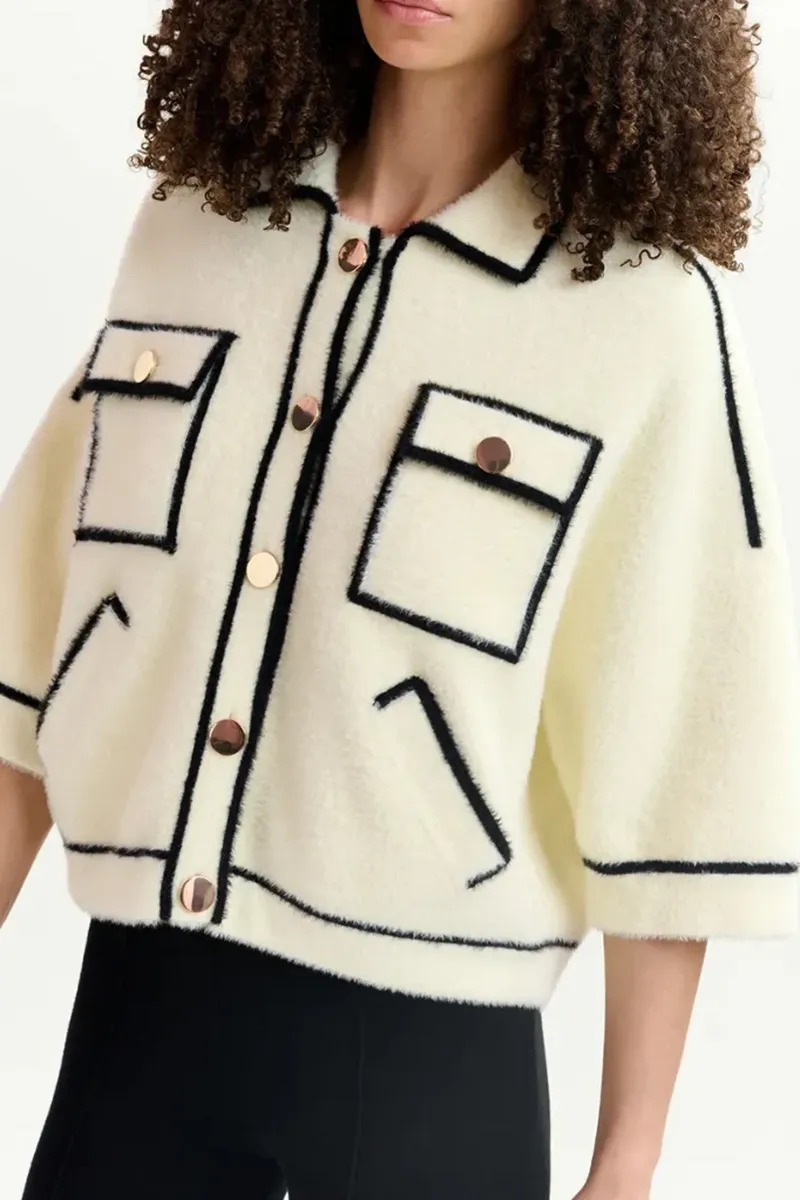 Contrast Trimmed Pocketed Knit Coats
