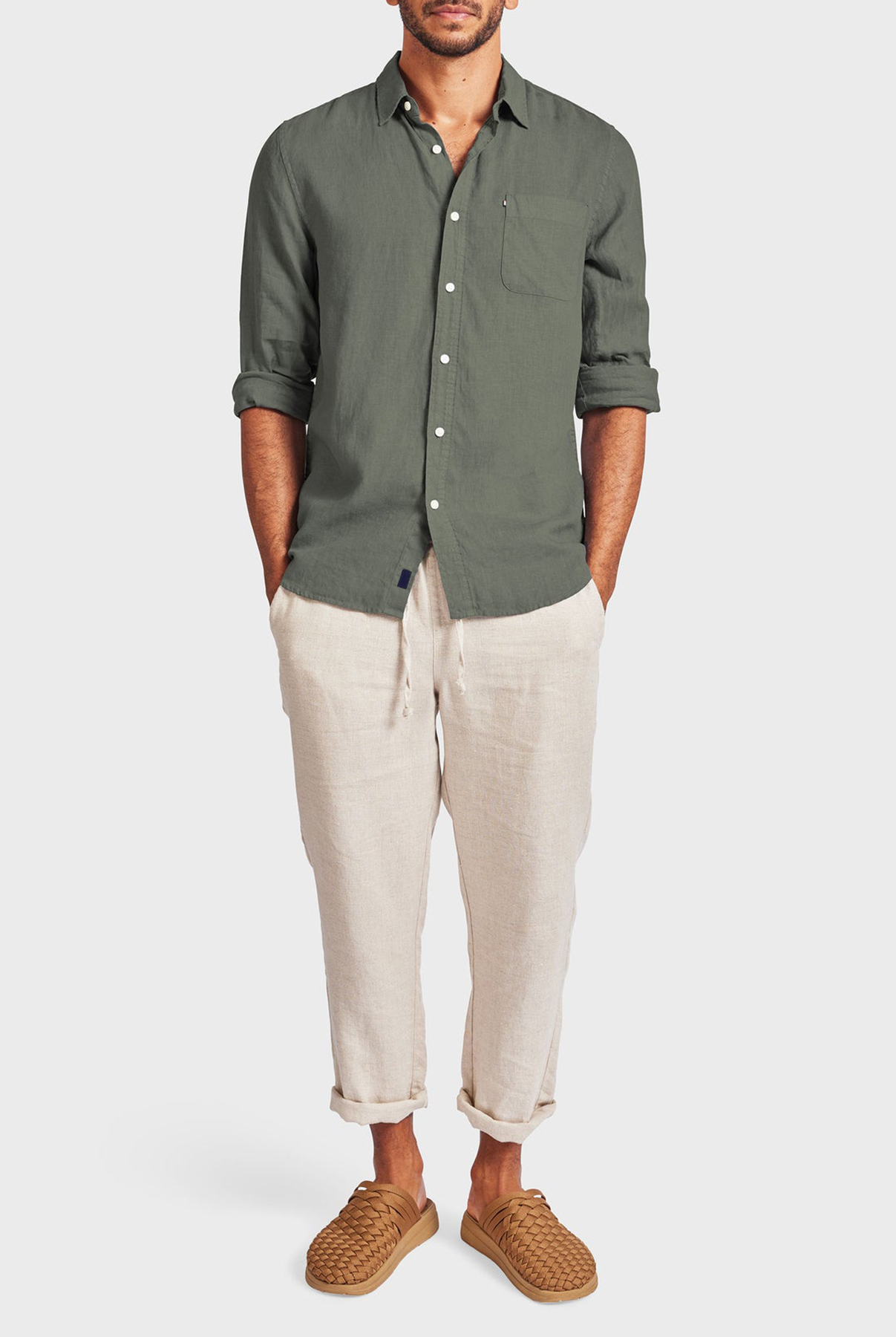 Hampton Linen Shirt-Smoke pine