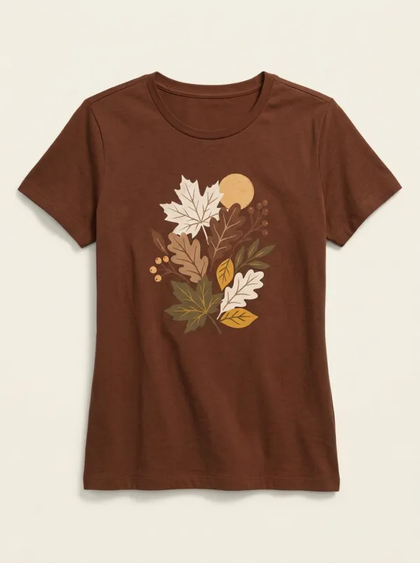 Maple Leaf Botanical Printed Women's Graphic T-Shirt