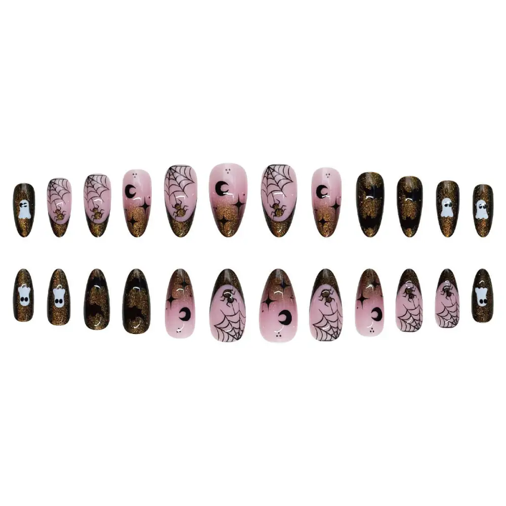 Nailhour 24Pcs Halloween Autumn Medium Almond Cat Eye Ghost Press On Nails