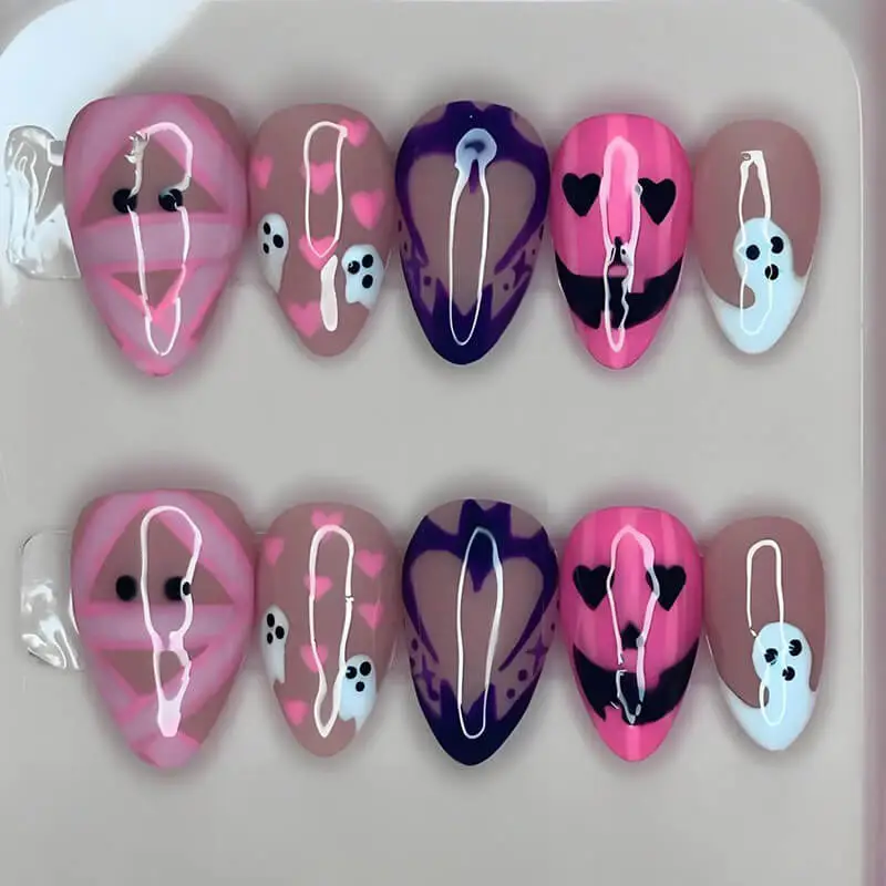 Nailhour 30Pcs Halloween Medium Almond Press On Nails