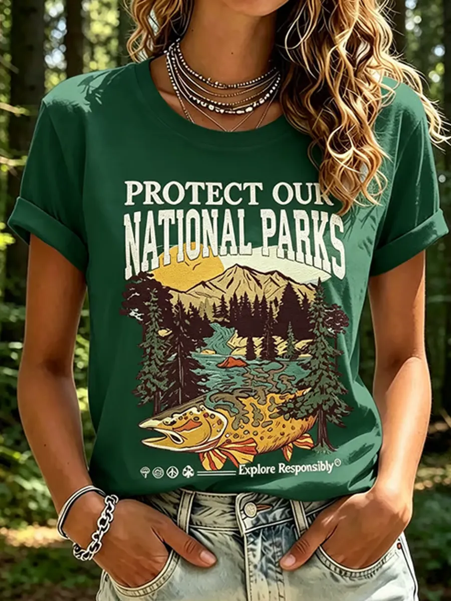 Protecting National Parks, Wildlife And Nature. Women's Pure Cotton T-Shirt_