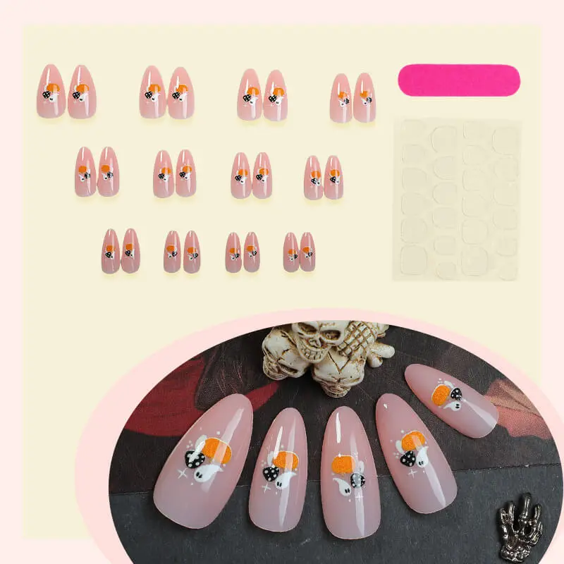 Nailhour 24Pcs Nude Halloween Medium Almond Press On Nails