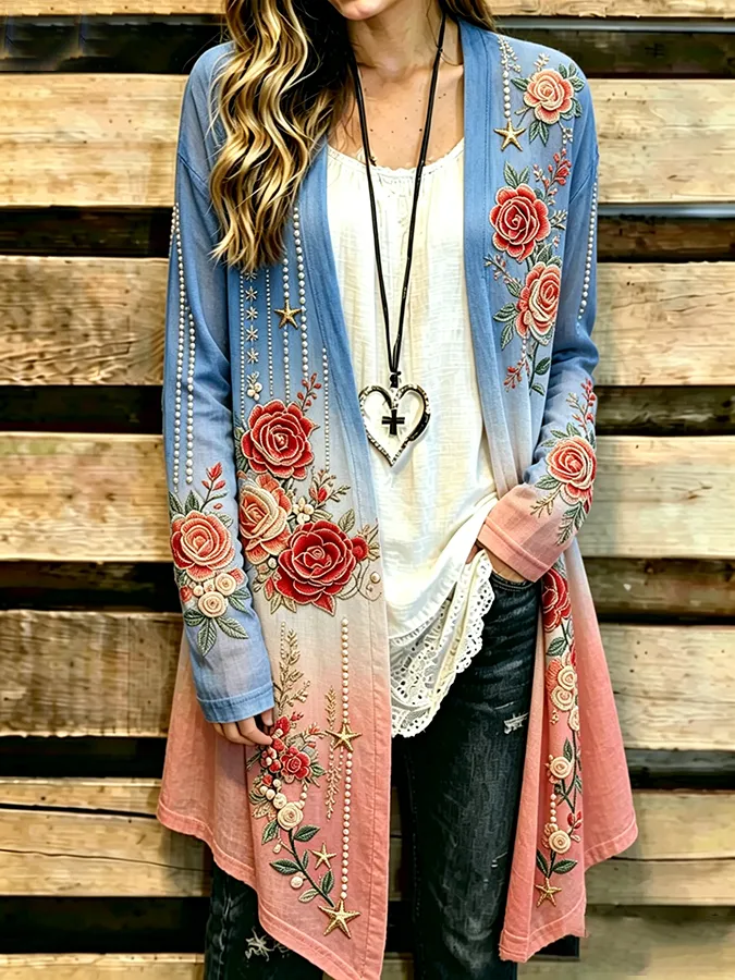Women's Casual Floral Print Cardigan