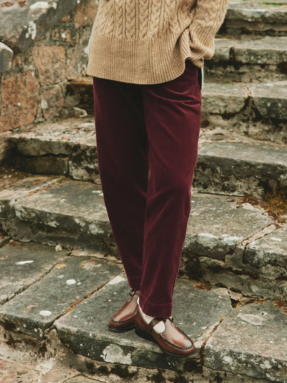 Cotton Burgundy Corduroy Tapered Trousers