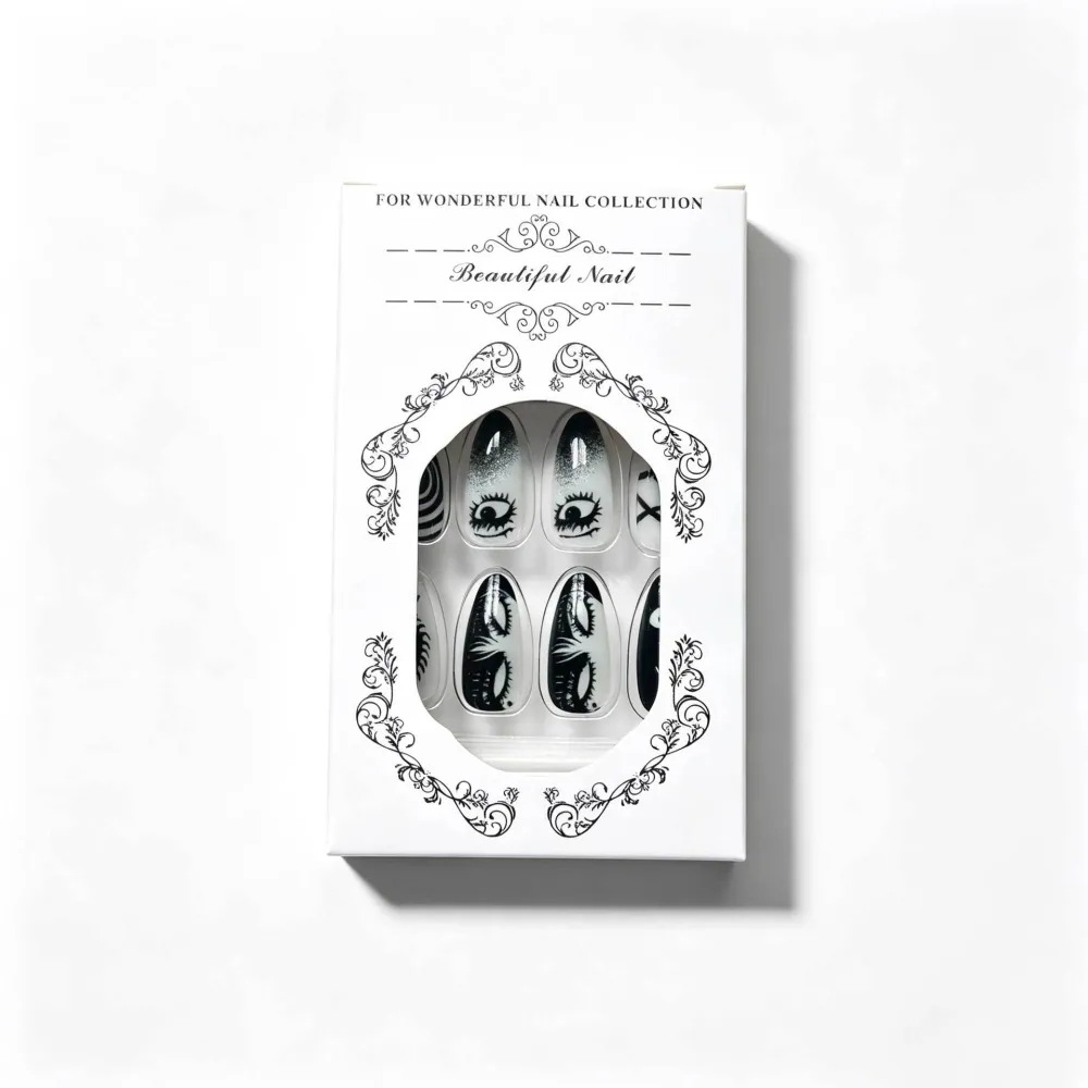 Nailhour 24Pcs Black Gothic Vintage Medium Almond Press On Nails