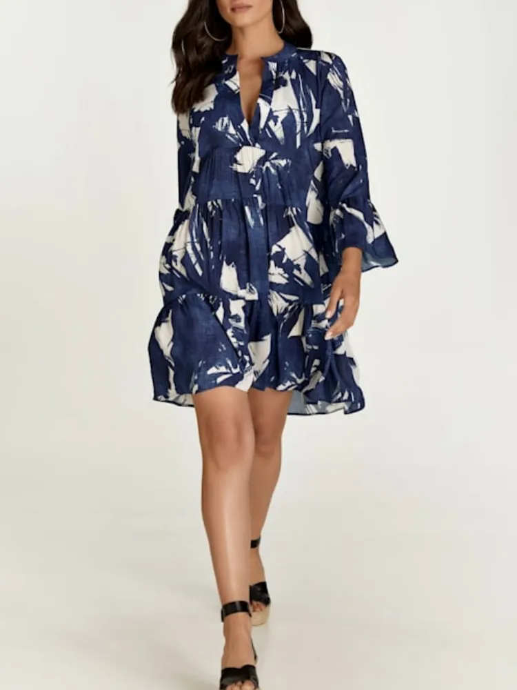 Art Print Notched Casual Dress