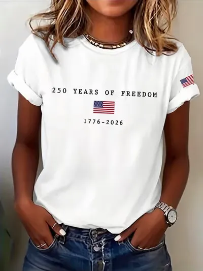 Women's Casual USA 250th Celebration Print Short Sleeve T-shirt