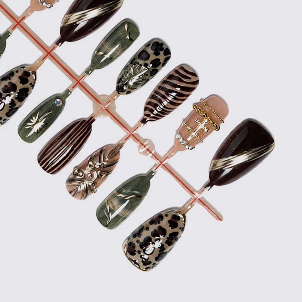 Nailhour 30Pcs Green Medium Almond French Press On Nails