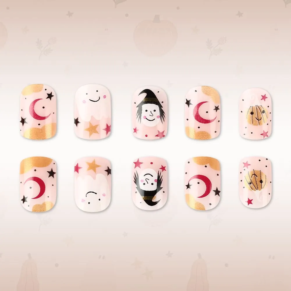 Nailhour 24Pcs Cute Spider Pumpkin Halloween Short Square Multicolor Press On Nails