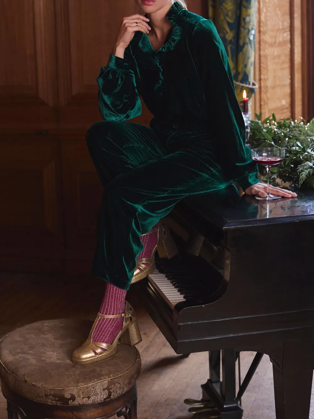 Green Velvet Blouse