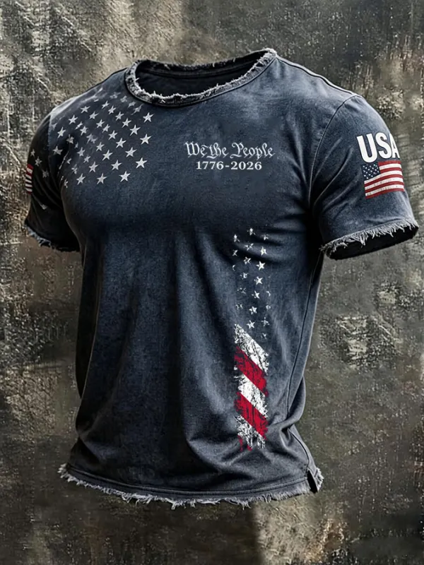 Men's American Flag Printed Casual T-shirt