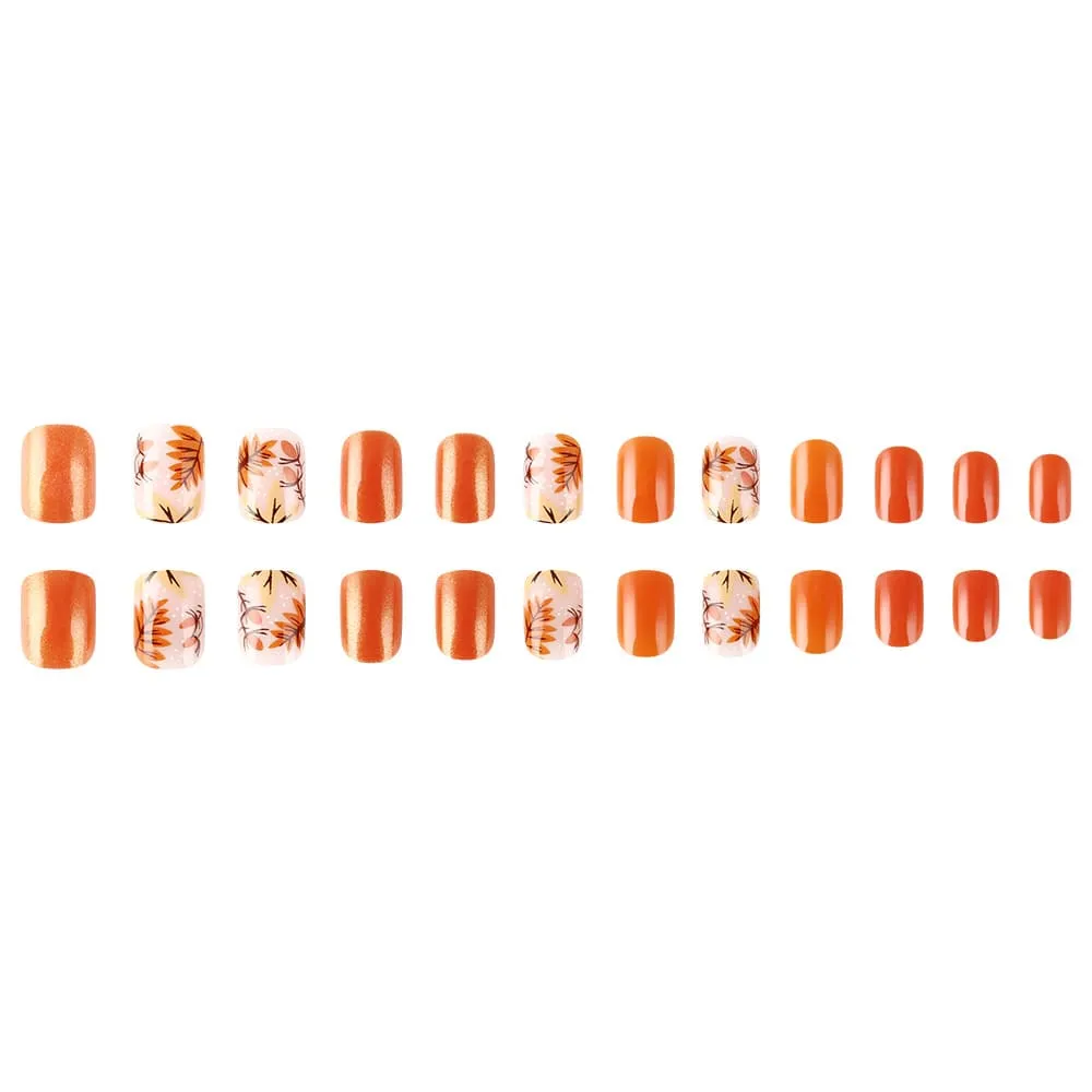 Nailhour 24Pcs Autumn French Short Square Glitter Press On Nails