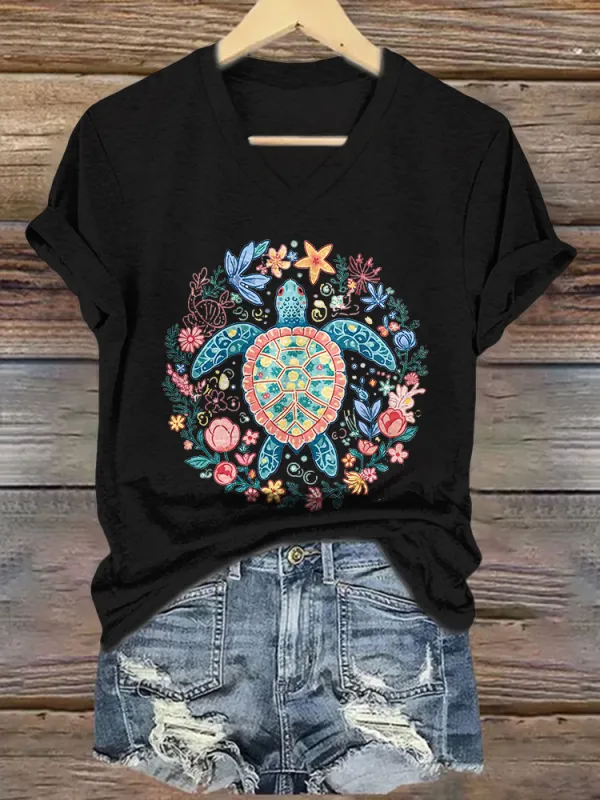 Women's Summer Vibes Short Sleeves V-Neck Pure T-Shirt