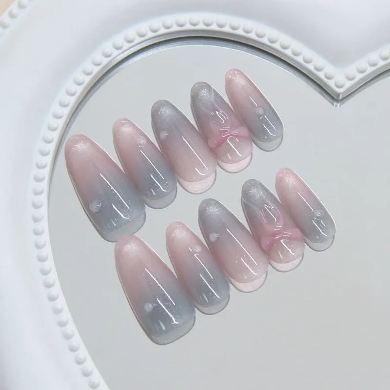 Nailhour 30Pcs 3D Glitter Rhinestone Gradient Medium Almond Press On Nails