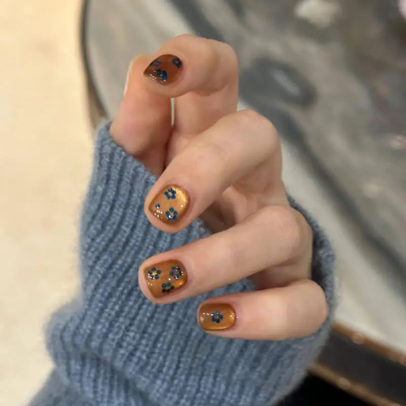 Nailhour 10Pcs Handmade Floral Cat Eye Short Squoval Press On Nails