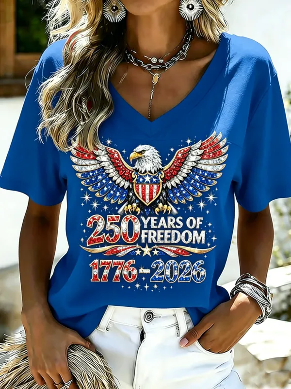 Women's 250th Anniversary Print V-Neck Top