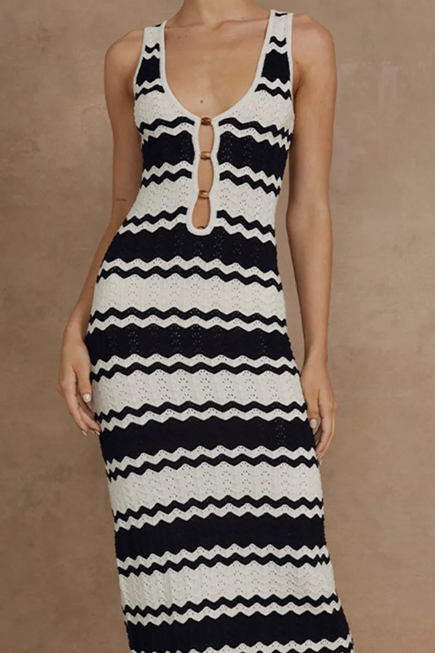 Striped Sleeveless Cut Out Midi Dress