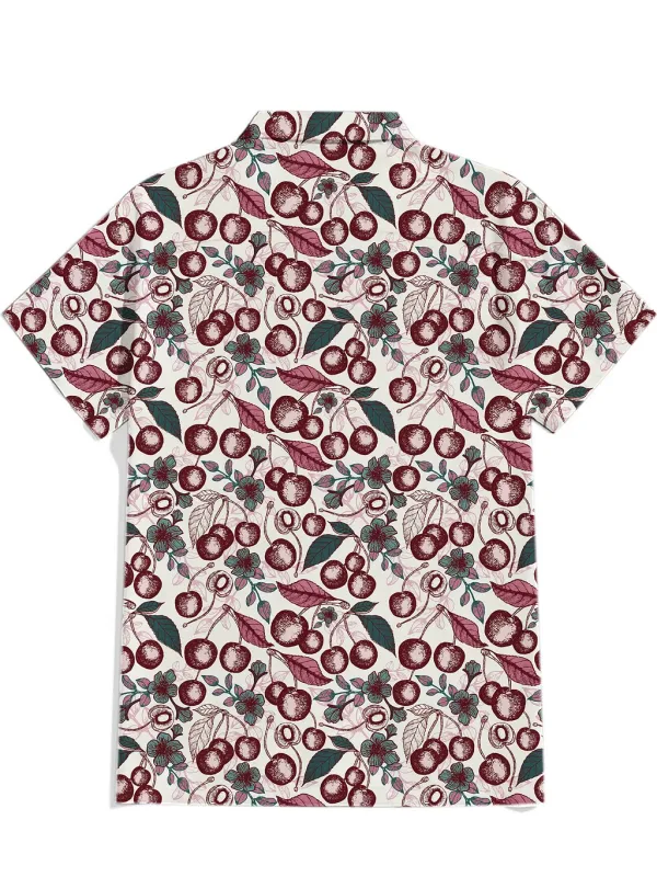 Retro Cherries Flavor Cream Purple Teal Tone - 100% Cotton Shirt