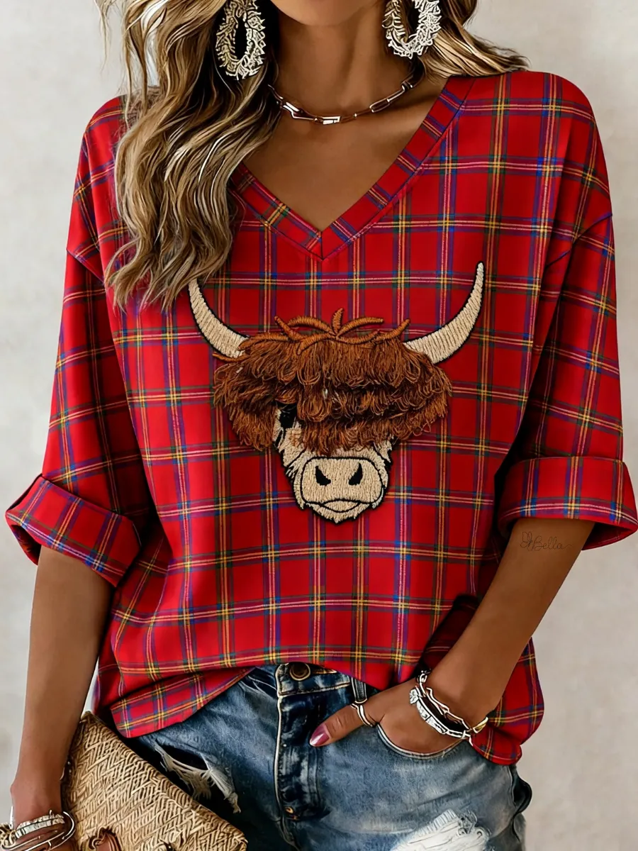 Women's Vintage Scottish Highland Cow Print Top