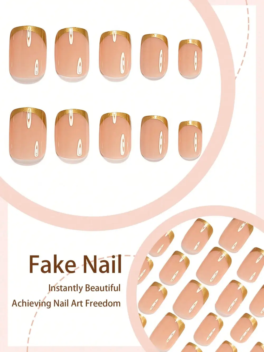 Nailhour 24Pcs French Gilded Short Square Press On Nails