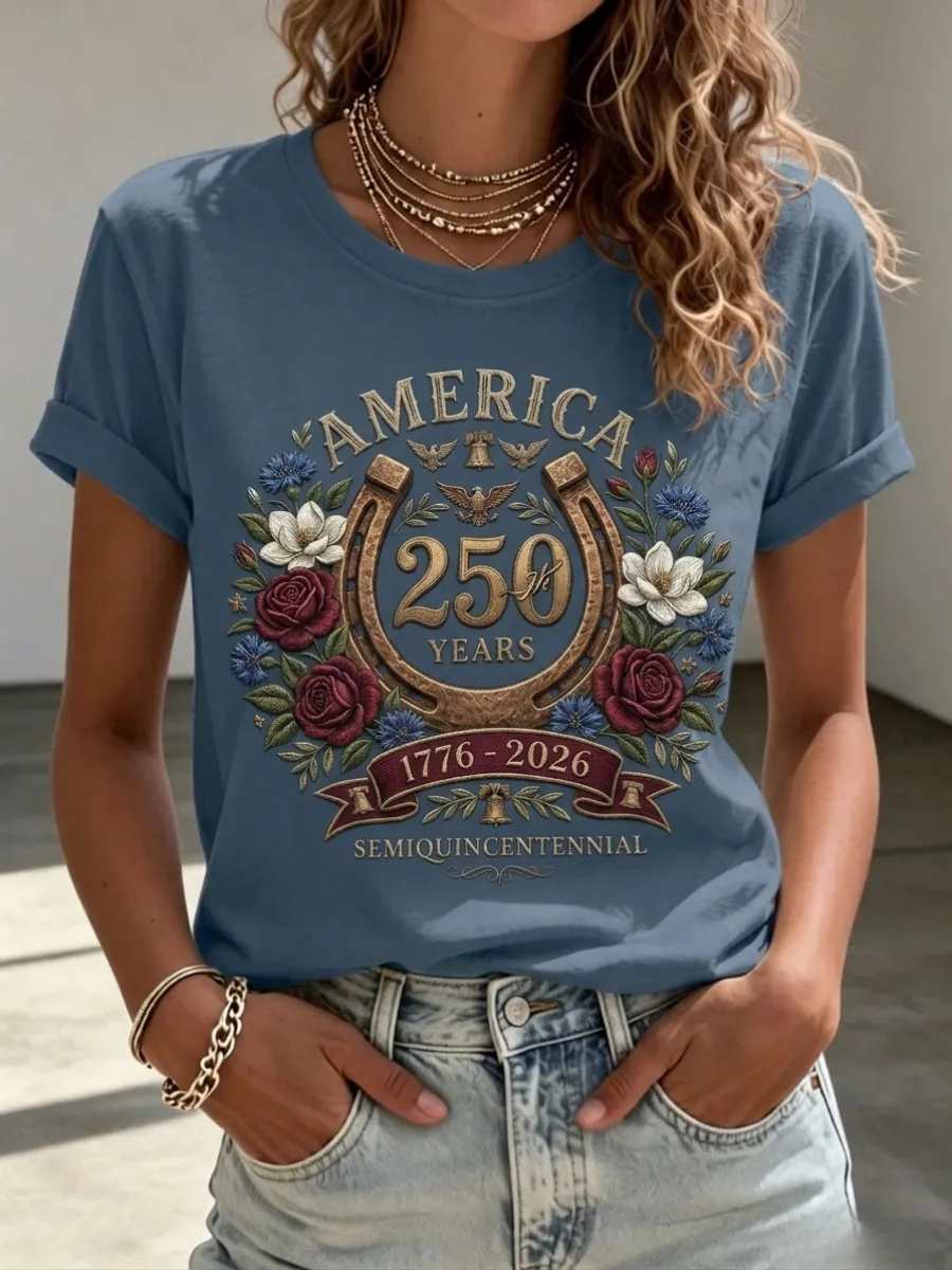Women's American Independence Day 250th Anniversary Printed T-Shirt