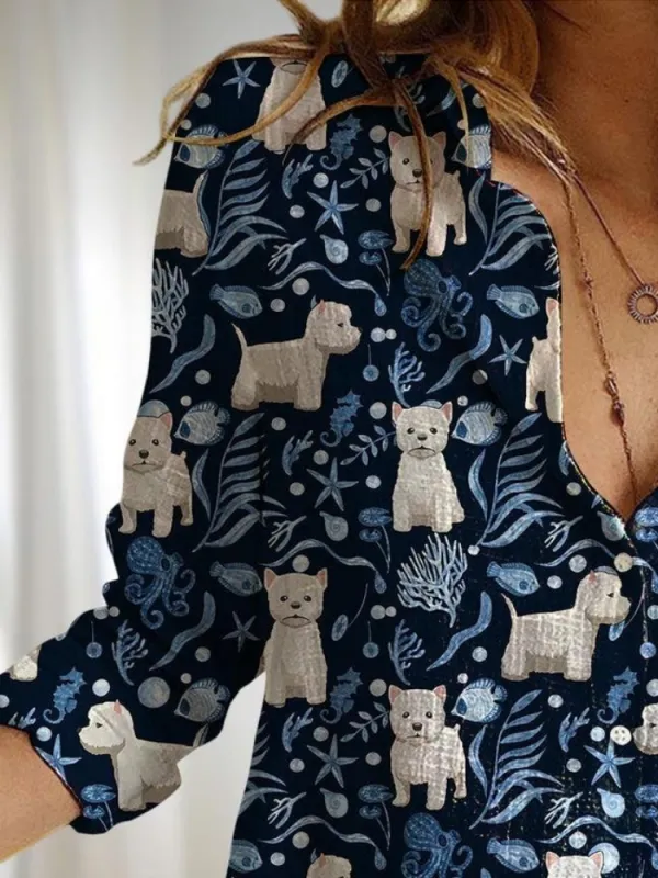 Dog Print Button Up Shirt