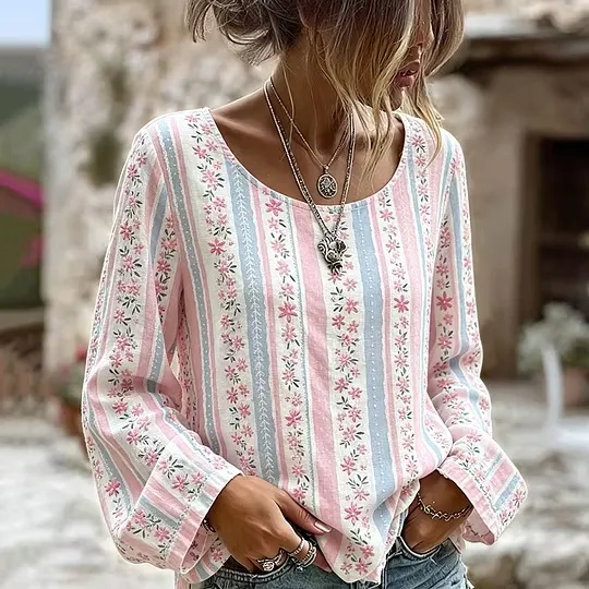 Vintage Cottagecore Floral Art Long Sleeve Linen T Shirt