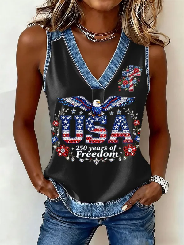 Women's Flag Cross Print Sleeveless Top