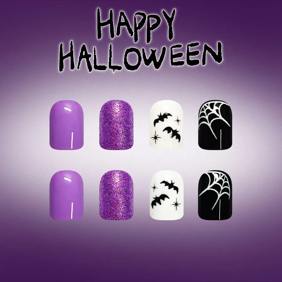 Nailhour 24Pcs Spider Web Skeleton Glossy Halloween Short Squoval Press On Nails