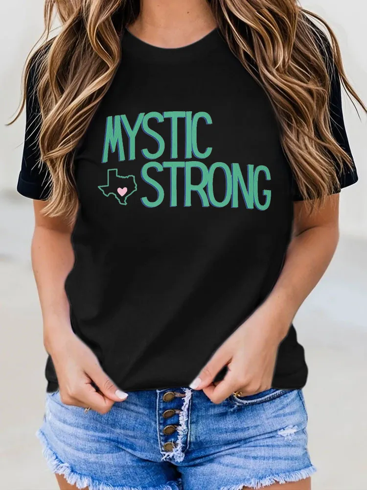Ladies MYSTIC STRONG Versatile Simple Round Neck Shirt