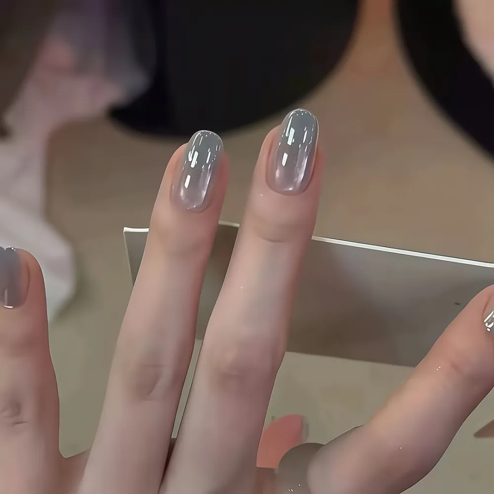 Nailhour 10Pcs Gradient Nude Cat Eye Short Oval Press On Nails