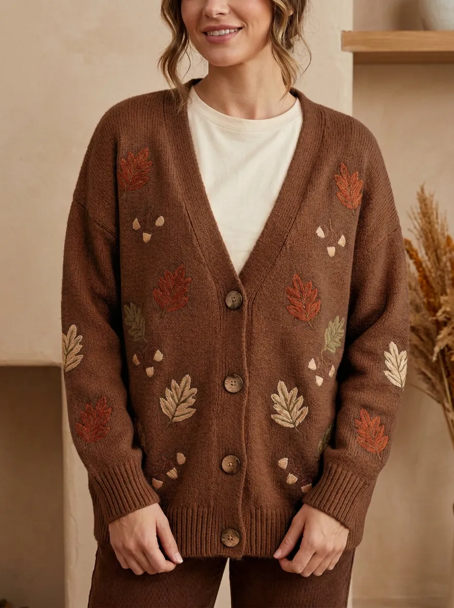 Relaxed Embroidered Women's Knit Cardigan