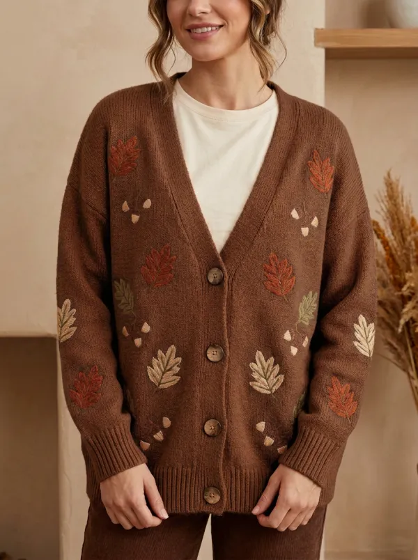 Relaxed Embroidered Women's Knit Cardigan
