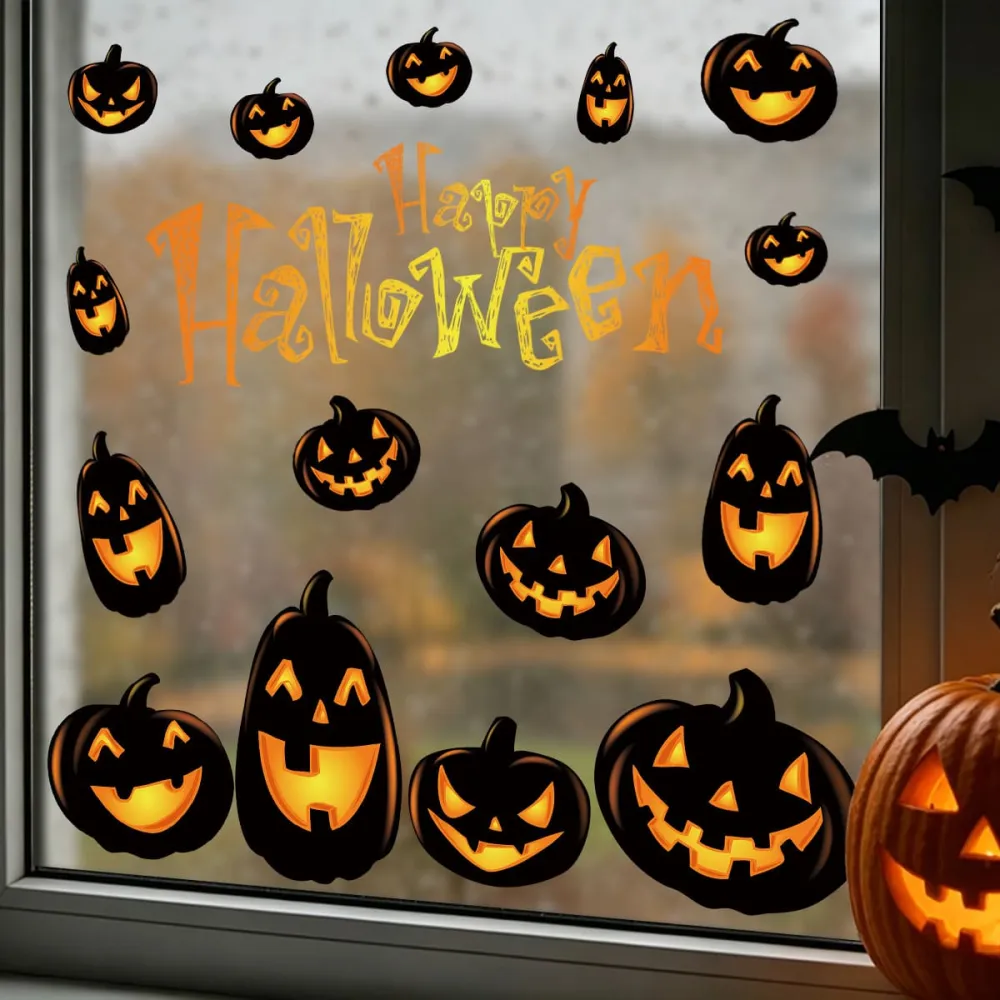 2Pcs Halloween Spooky Pumpkin Static Window Stickers Party Supplies
