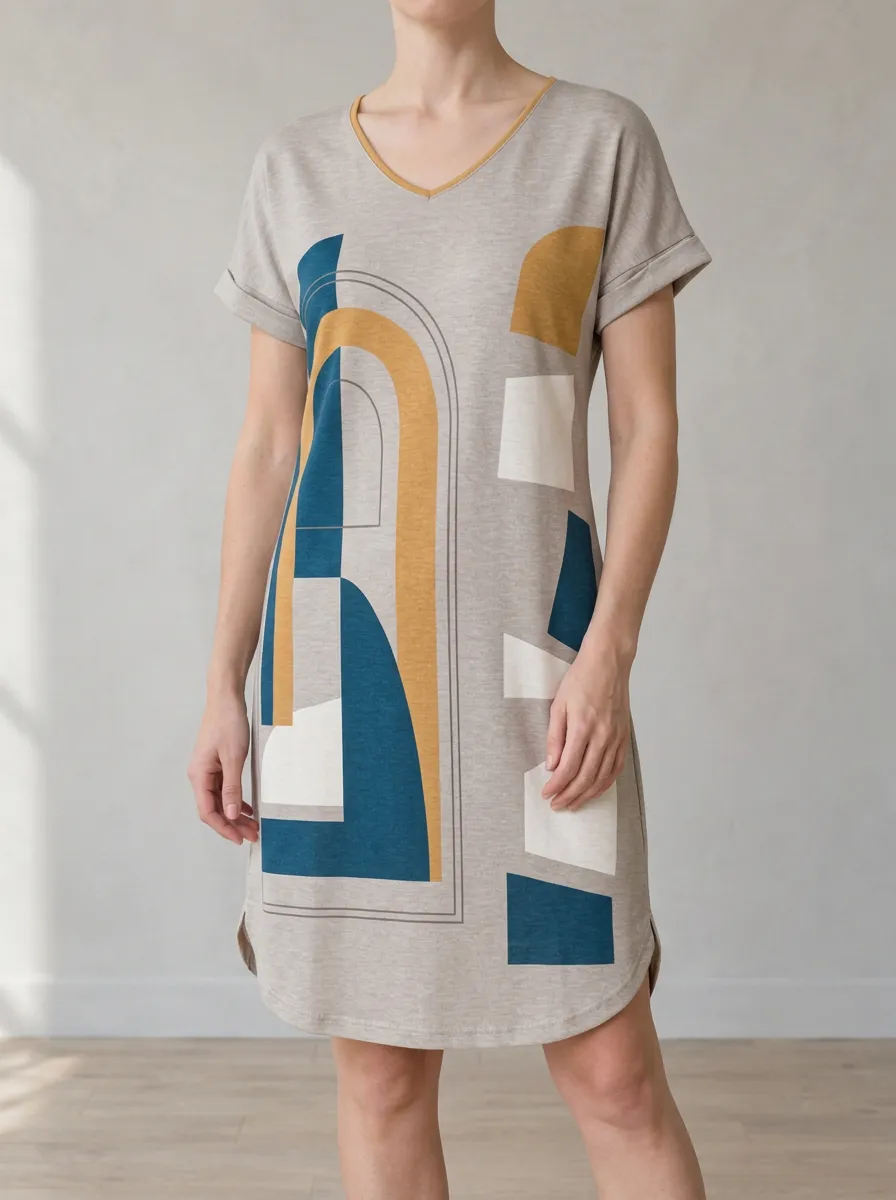 Women's Abstract Print V-Neck T-Shirt Dress