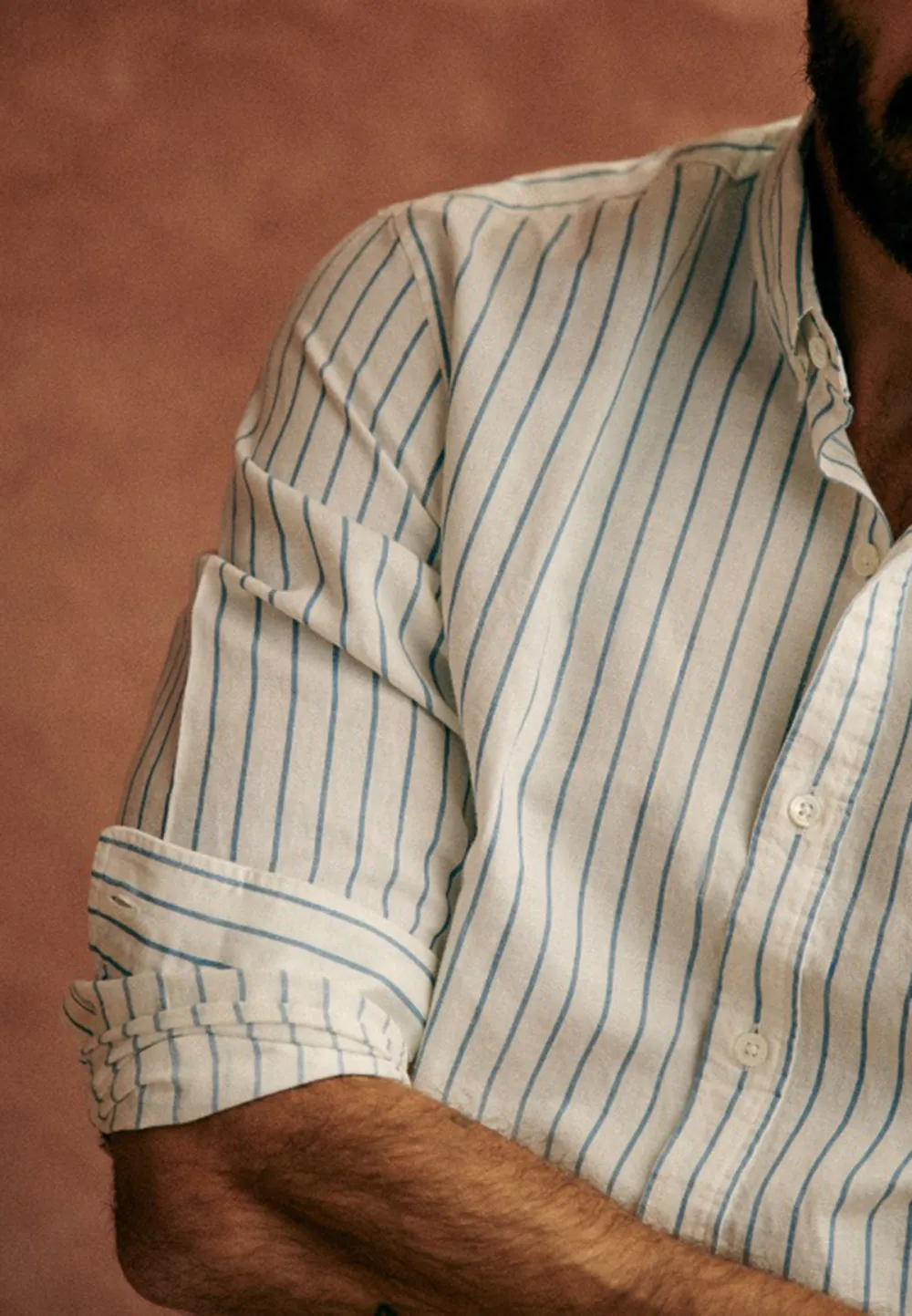 Cotton Linen  Shirt-White Blue Stripes