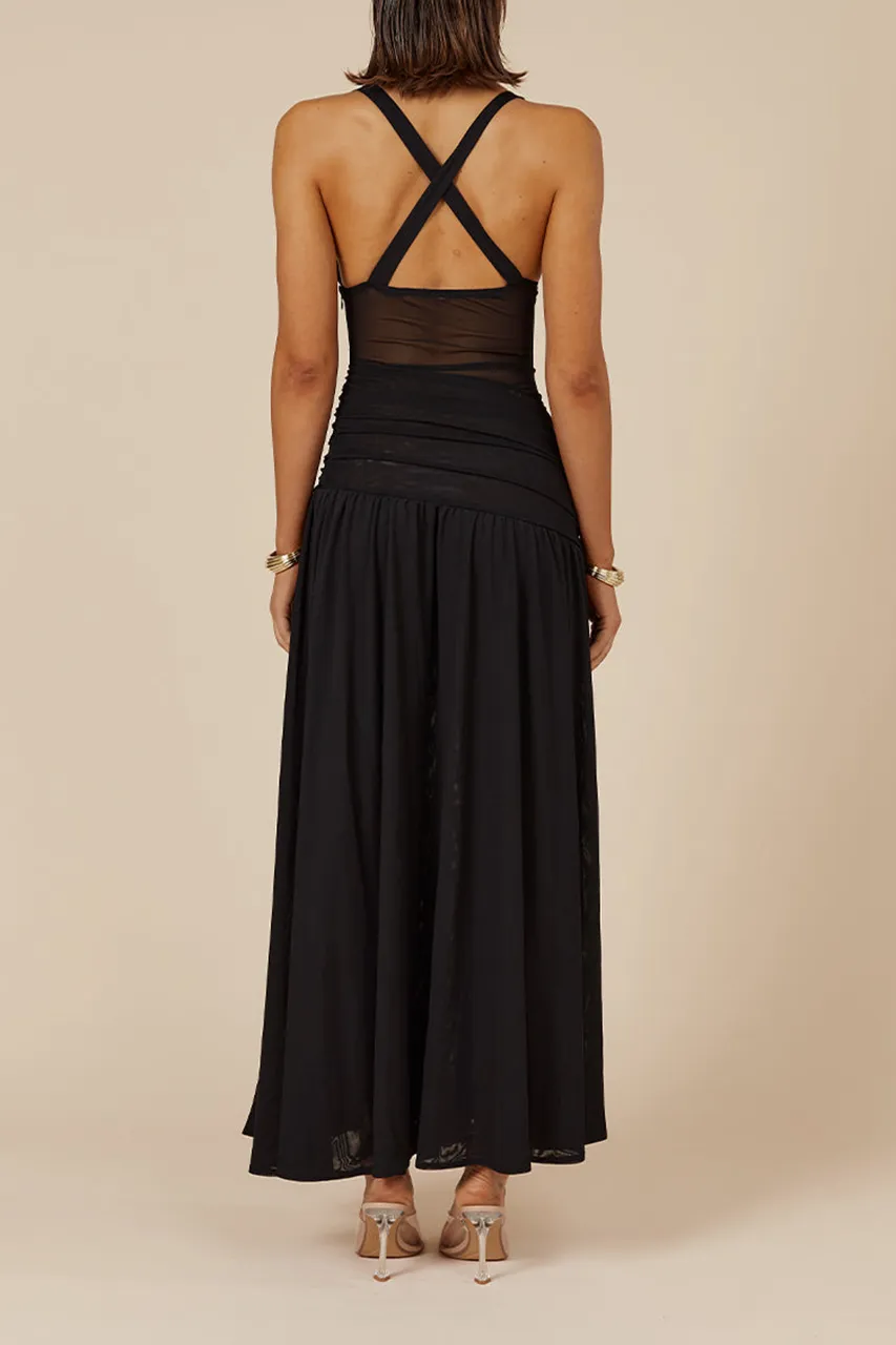 Cut Out Waist Halter Neck Maxi Dress