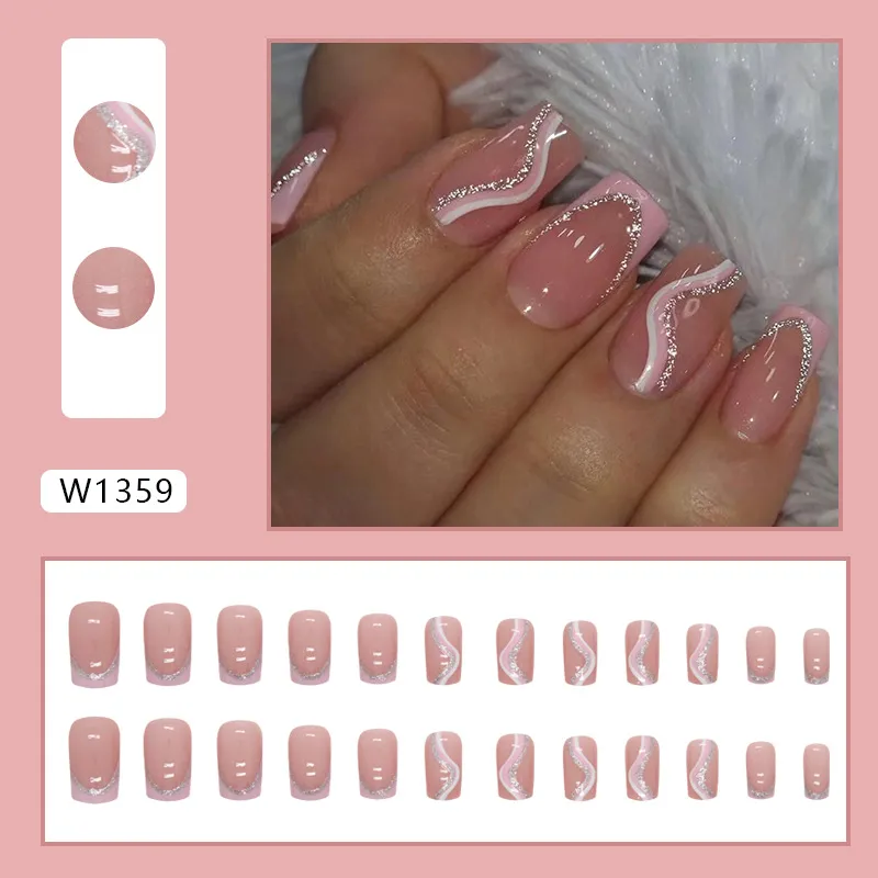 Nailhour French Square Nude Clean Girl 24Pcs Pink Wedding Press On Nails
